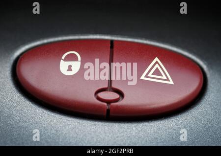 lock and hazard button in a car, Germany Stock Photo