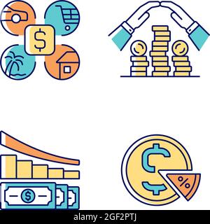 Money spending RGB color icons set Stock Vector