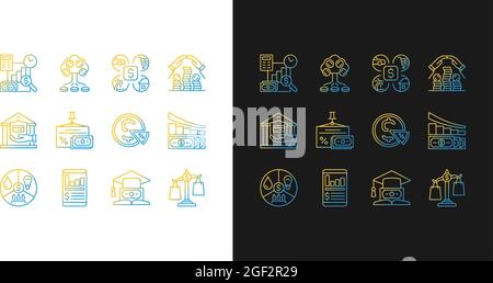 Financial literacy gradient icons set for dark and light mode Stock Vector