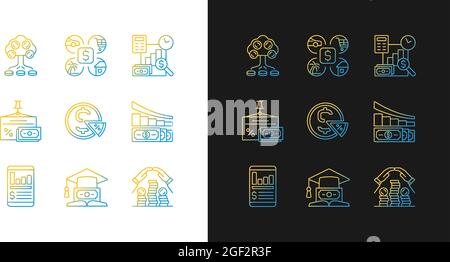 Finance gradient icons set for dark and light mode Stock Vector