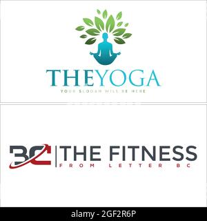Physical fitness yoga logo design Stock Vector