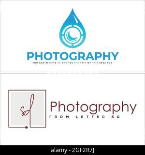 Studio photography with camera lens logo design Stock Vector