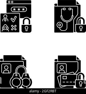 Information sensitivity black glyph icons set on white space Stock Vector