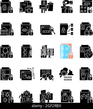 Sensitive information types black glyph icons set on white space Stock Vector