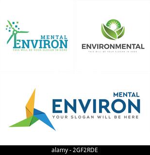 Environmental with windmill and leaf sun leaf vector logo design Stock Vector
