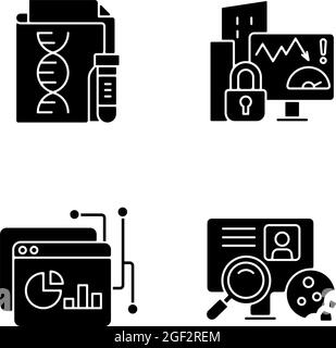 Sensitive data types black glyph icons set on white space Stock Vector