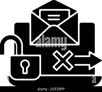 No transmission via email black glyph icon Stock Vector