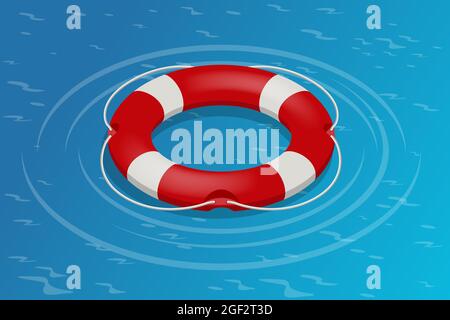 Isometric rescue life belt, marine lifebuoy water safety. isolated on white background. Lifebuoy. Stock Vector