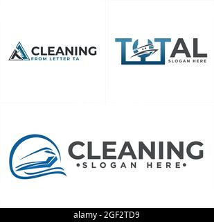 Cleaning service boat logo design Stock Vector