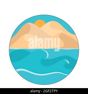 Vector round label of abstract contemporary landscape of a background template. Vector illustration in a flat style.  Stock Vector