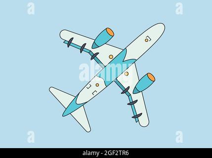 Cartoon illustration of flying airplane, simple icon isolated on a blue background. Vector illustration in a flat style. Stock Vector
