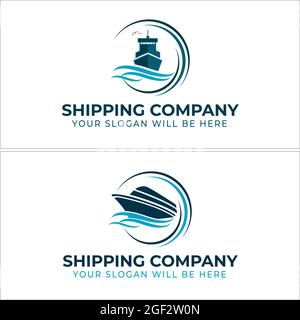 Shipping company with ship wave water sea logo design Stock Vector