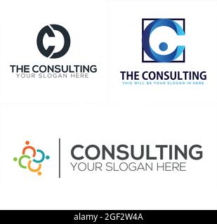 Business consulting with letter C and people group logo design Stock Vector