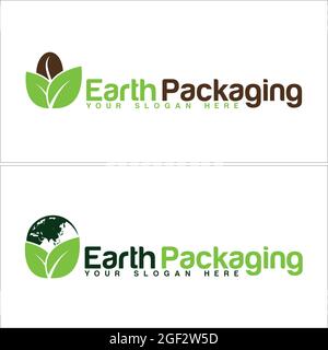 Earth leaf coffee packaging natural logo design Stock Vector