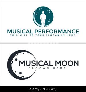 Musical performance with icon man and moon logo design Stock Vector