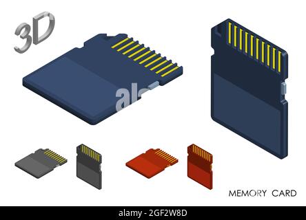 isometric Memory card for storing information. Micro card for copying and transferring data. Realistic 3D vector on white background Stock Vector