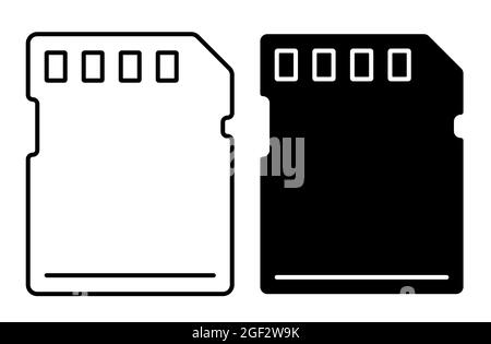 Linear icon. Memory card for storing information. Micro card for copying and transferring data. Simple black and white vector on white background Stock Vector