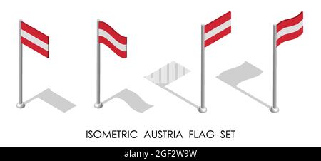isometric flag of AUSTRIA in static position and in motion on flagpole. 3d vector Stock Vector