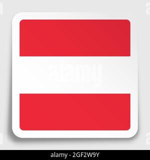 Austria flag icon on paper square sticker with shadow. Button for mobile application or web. Vector Stock Vector
