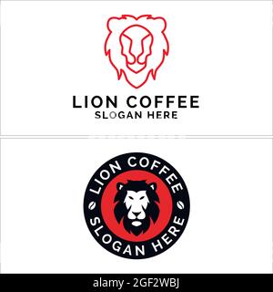 Coffee restaurant with lion head vector logo design Stock Vector