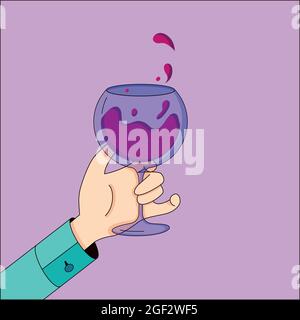 Illustration of celebration, hands with glass of wine, drinking alcohol cocktails. Cartoon vector illustration in flat style. Stock Vector