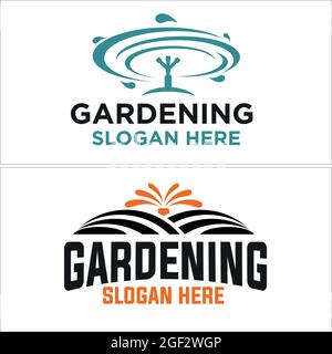 Water fountain and land field logo design Stock Vector