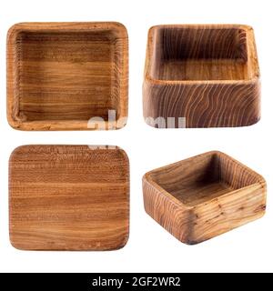 Isolated square wooden bowl from collectio set Stock Photo