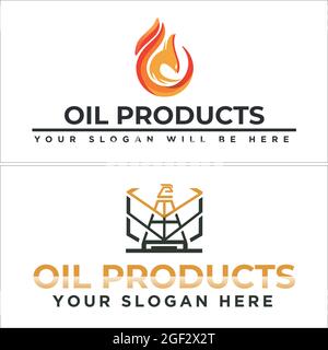Industrial energy products with fire eagle and rig oil logo design Stock Vector