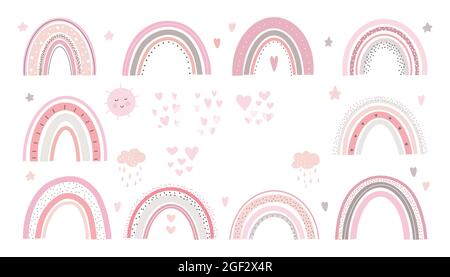 Rainbow Cute vector pastel set on white background printable poster for kids. Stock Vector