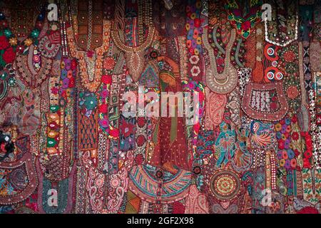 Closeup of embroidery and mirror work art of Rajasthan, India Stock Photo