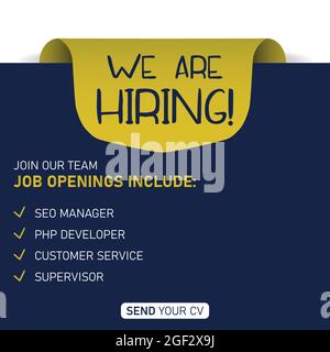 We're hiring red vector banner. Employee vacancy announcement. Illustration isolated. Business recruiting concept. EPS 10 Stock Vector