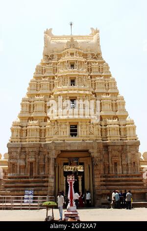 Main gate of Sri Ranganthaswamy temple, Srirangapatna in the Mandya district of Karnataka, India. Dedicated to Hindu god Ranganatha Stock Photo