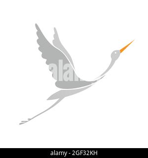 Snowy egret or white bird in flight with stretched wings. Cartoon bird vector Stock Vector