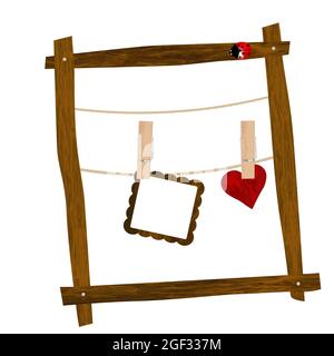 Wooden frame with clothes hooks and ladybug Stock Vector