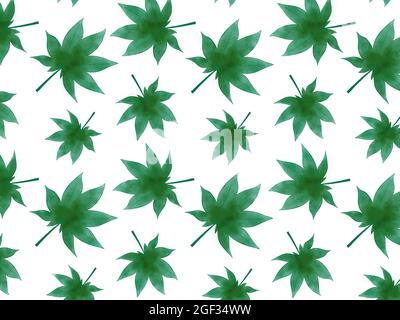 Watercolor seamless pattern green leaves on a white background. Hand drawn autumn texture with yellow maple leaves Stock Photo