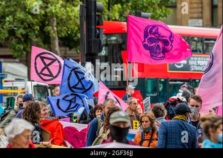 London, UK. 23rd Aug, 2021. Extinction Rebellion starts two weeks of protest, under the Impossible Rebellion name, in London. It also coincides with the anniversary of the Haitian Rebellion. Credit: Guy Bell/Alamy Live News Stock Photo