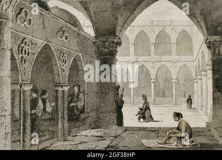 Ottoman domination. Acre (today Akko in northern territory of Israel). Bazaar at Saint Jean d'Acre. Engraving by Lemaitre, Vormser and Lepetit. Histor Stock Photo