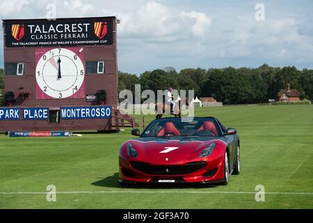 Egham, Surrey, UK. 22nd August, 2021. Ferraris and polo at Guards Polo Club today. Credit: Maureen McLean/Alamy Stock Photo