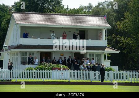 Egham, Surrey, UK. 22nd August, 2021. The Royal Box at Guards Polo Club. Credit: Maureen McLean/Alamy Stock Photo