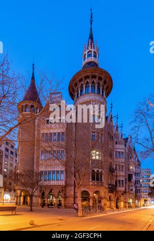 Casa de les Punxes, a modernist building designed by Catalan architect Josep Puig i Cadafalch in Barcelona, Catalonia, Spain Stock Photo