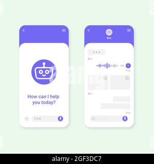 Chat bot mobile application dialog box template concept. UI UX elements ...
