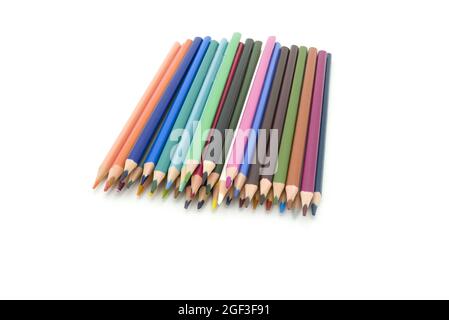Colored pencils isolated on a white background with free space for text Stock Photo