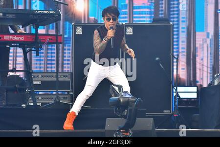 Singer Arnel Pineda of Journey performs onstage during We Love NYC: The Homecoming Concert Produced by NYC, Clive Davis, and Live Nation on August 21, 2021 in New York City. (Photo by John Atashian) Stock Photo