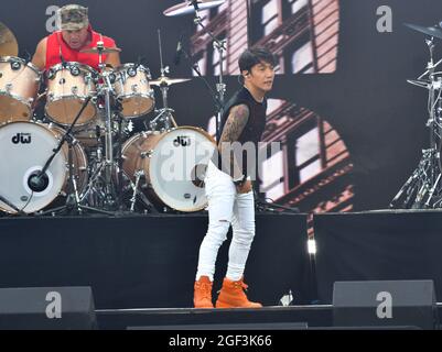 Singer Arnel Pineda of Journey performs onstage during We Love NYC: The Homecoming Concert Produced by NYC, Clive Davis, and Live Nation on August 21, 2021 in New York City. (Photo by John Atashian) Stock Photo