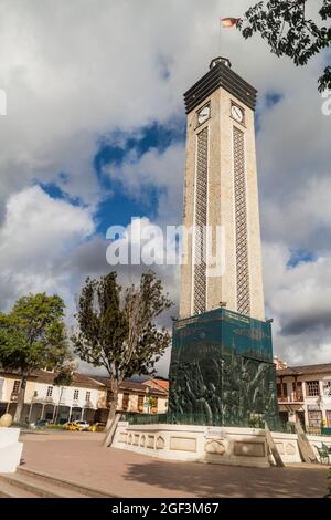 LOJA, ECUADOR - JUNE 15, 2015: Clock tower at Plaza de la Independencia square in Loja, Ecuador Stock Photo