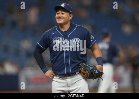 St. Petersburg, FL. USA Tampa Bay Rays first baseman Ji-Man Choi (26) was  all smiles during pregame warmups prior to a major league baseball game aga  Stock Photo - Alamy