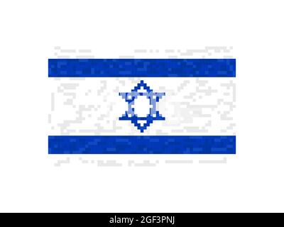 Israel flag pixel art. 8-bit Israel flag sign. Design for a festive banner and poster. Vector illustration Stock Vector