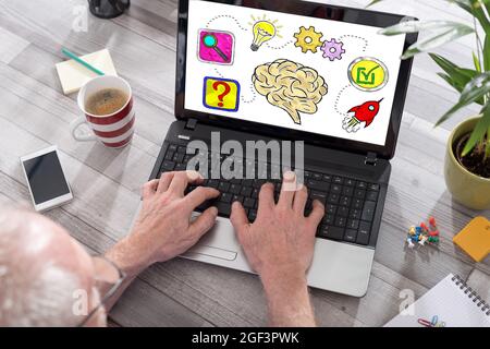 Problem solving concept shown on a laptop used by a man Stock Photo