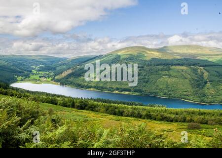 View down and across the Talybont Valley in the Brecon Beacons National Park Powys South Wales Stock Photo