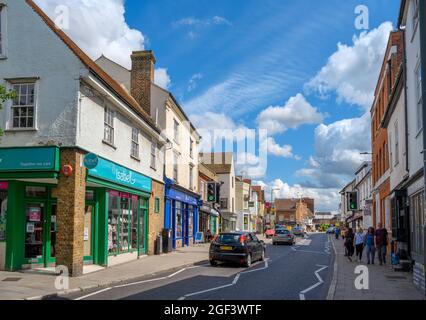 Shops on the High Street in Ware, Hertfordshire, England, UK Stock Photo